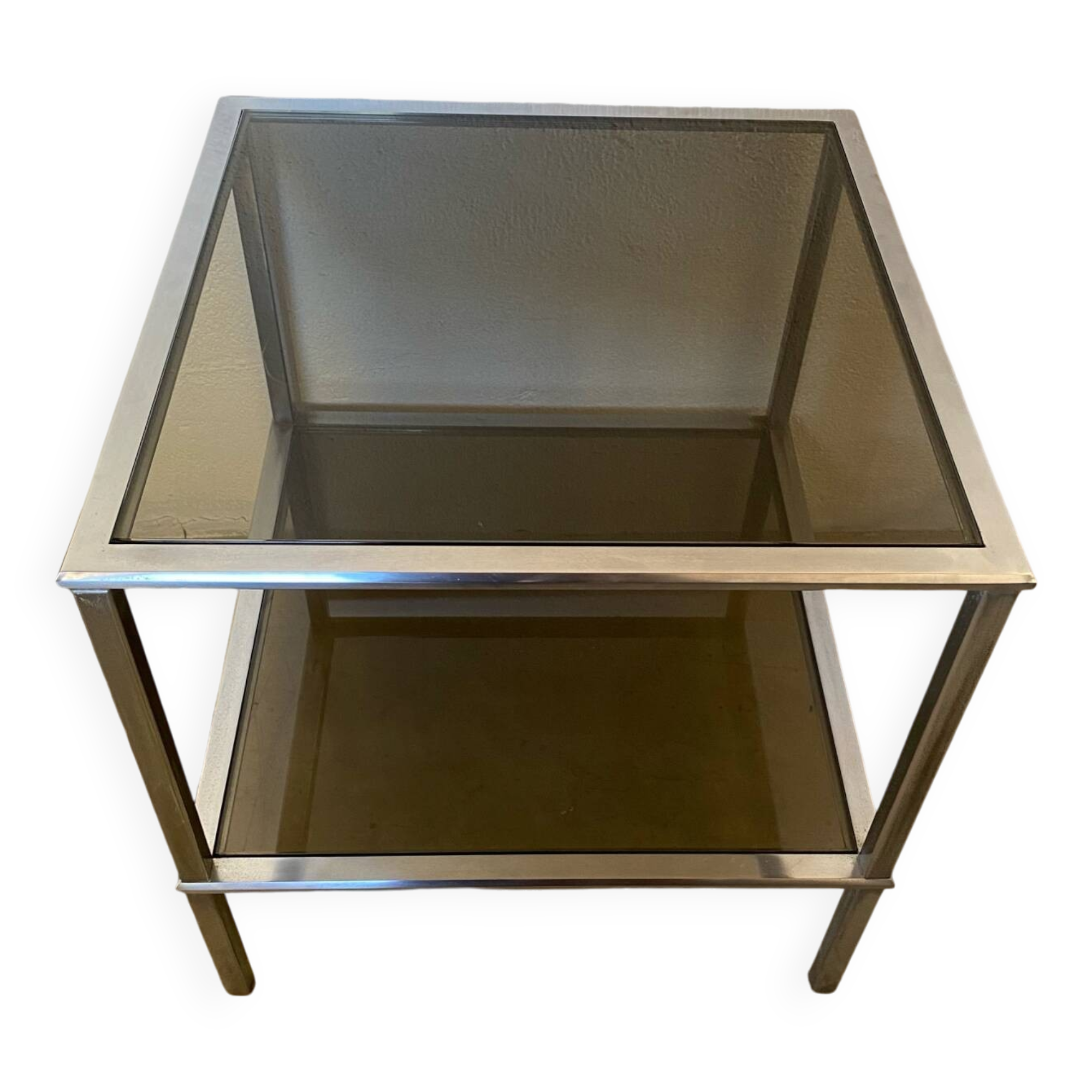 Square coffee table, chrome and smoked glass, 1970s