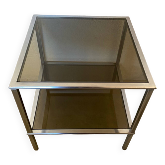 Square coffee table, chrome and smoked glass, 1970s