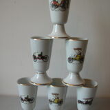 Set of 6 old porcelain mazagrans decor old car tacot