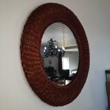 Woven wicker mirror vintage italy 1970