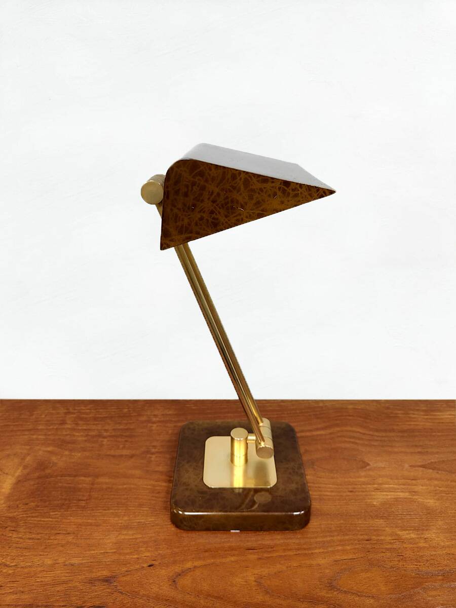 Vintage French brass and marble dessin desk lamp 1960