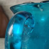 Blue cracked glass pitcher