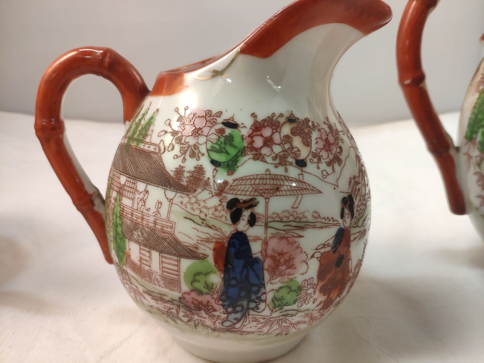 Service à Thé Japonais Porcelaine Bleu Blanc - Théière 800ml Avec 4 Tasses Motif Fleur Prunier