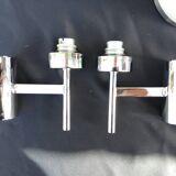 Pair of chrome design wall lights and vintage white hat 1970
