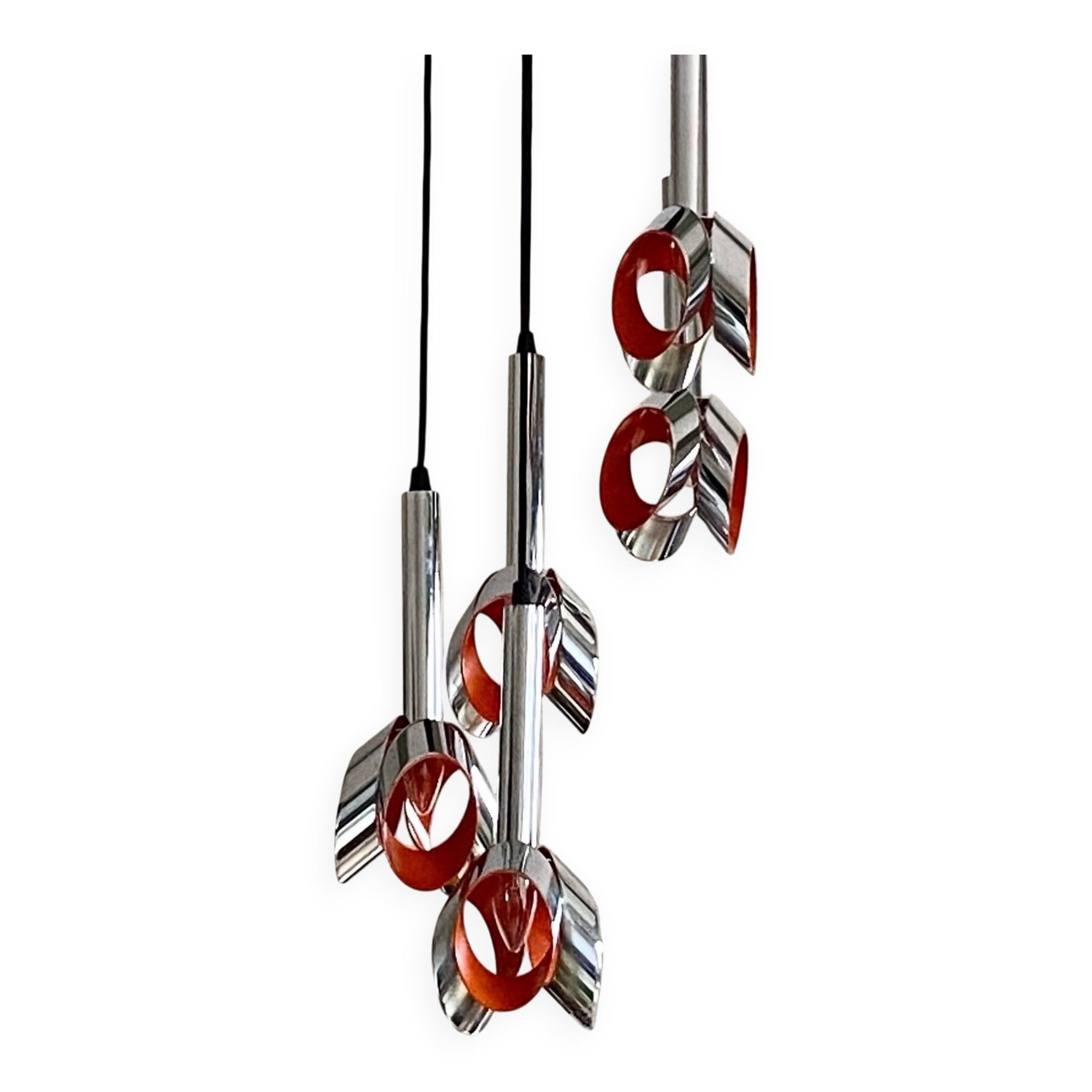 Suspension cascade en acier inox lustre 1970 Raak