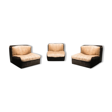 Set of 3 modular armchairs 70s vintage