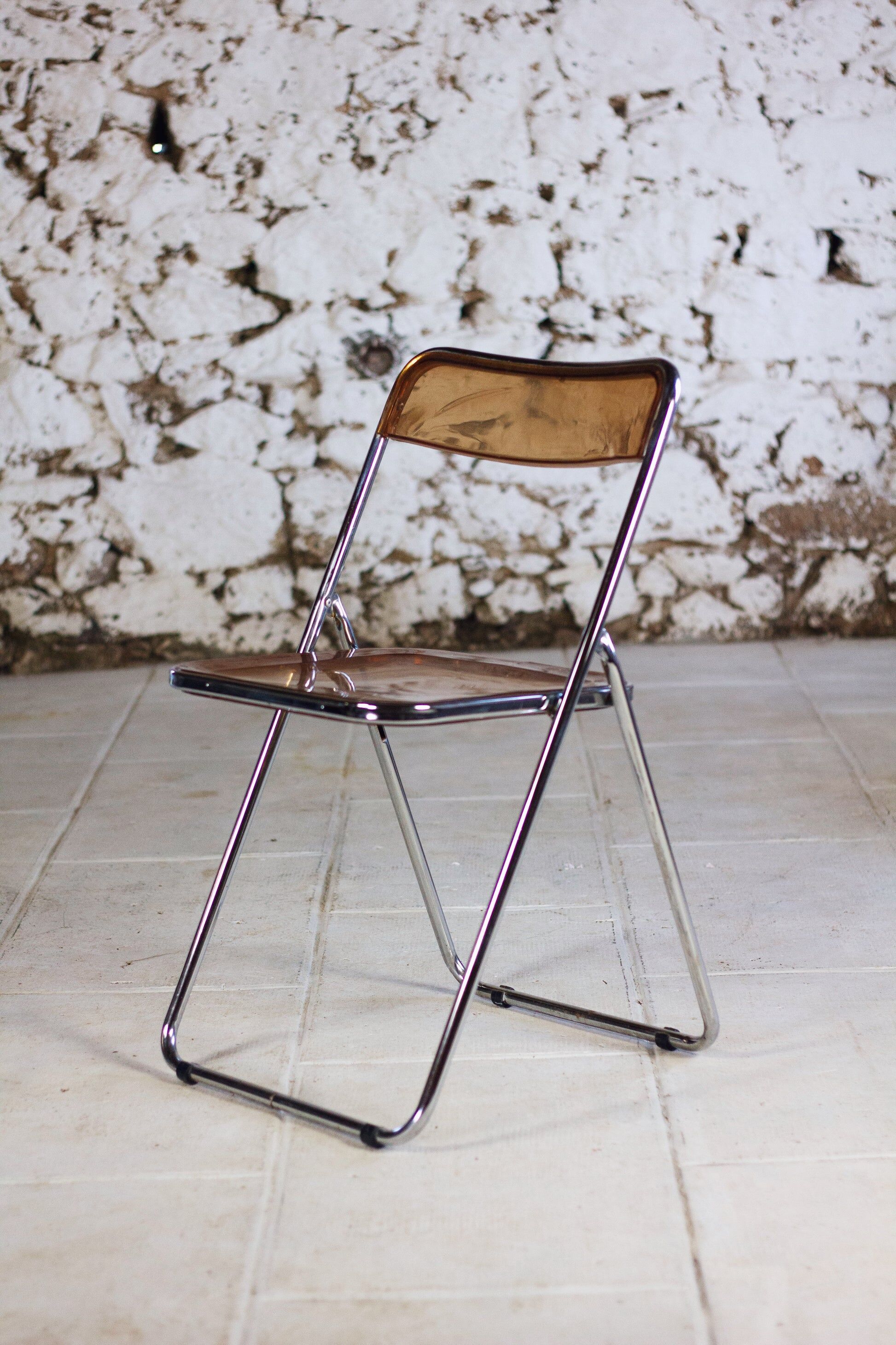 Folding chair in plexiglass and chrome, 1970