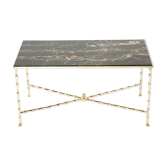 Table basse bambou laiton marbre portor