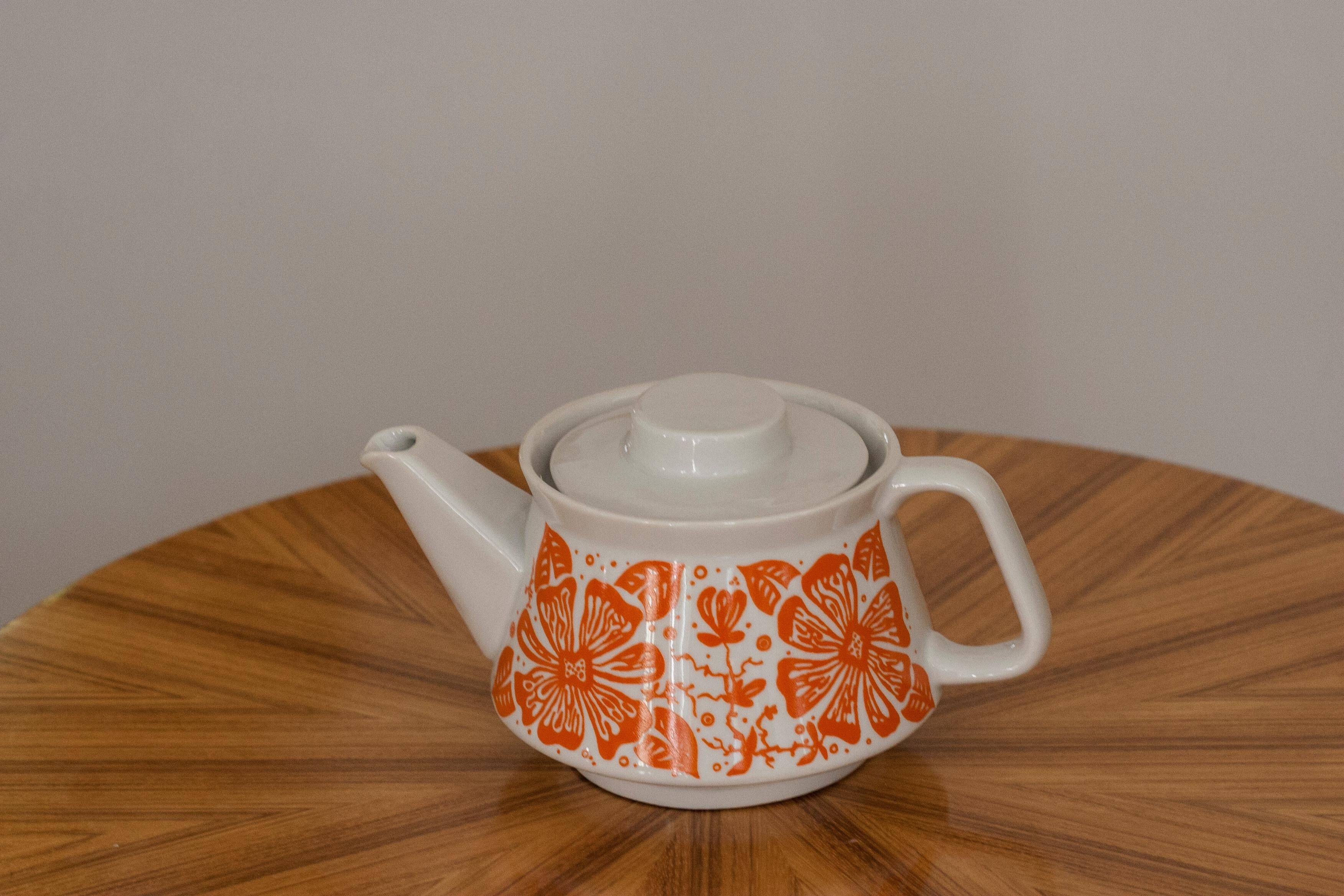 Small white porcelain teapot from the mid-20th century, Europe, 1960s.