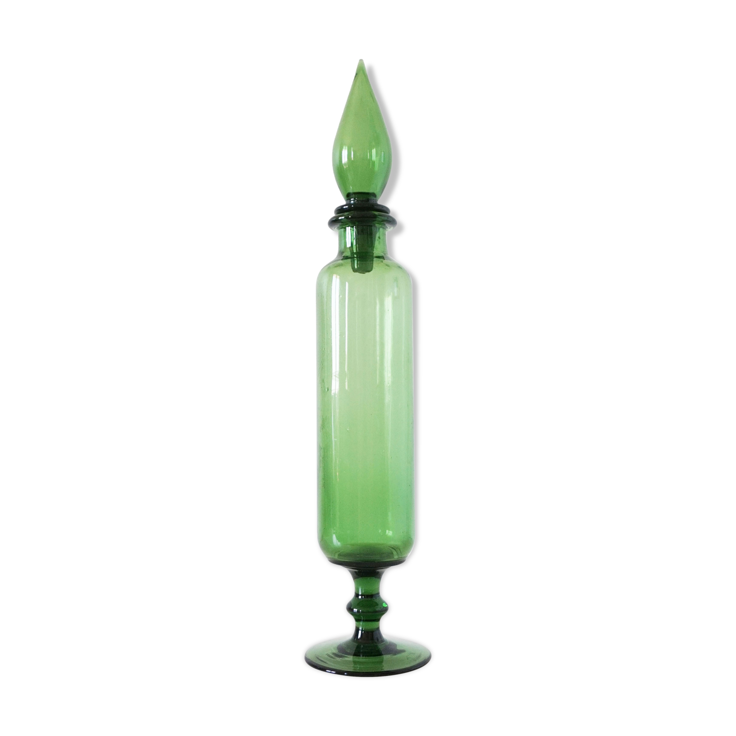 Italian decanter in green blown glass empoli