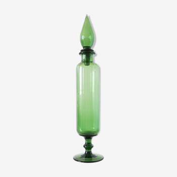 Italian decanter in green blown glass empoli