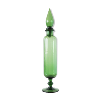 Italian decanter in green blown glass empoli