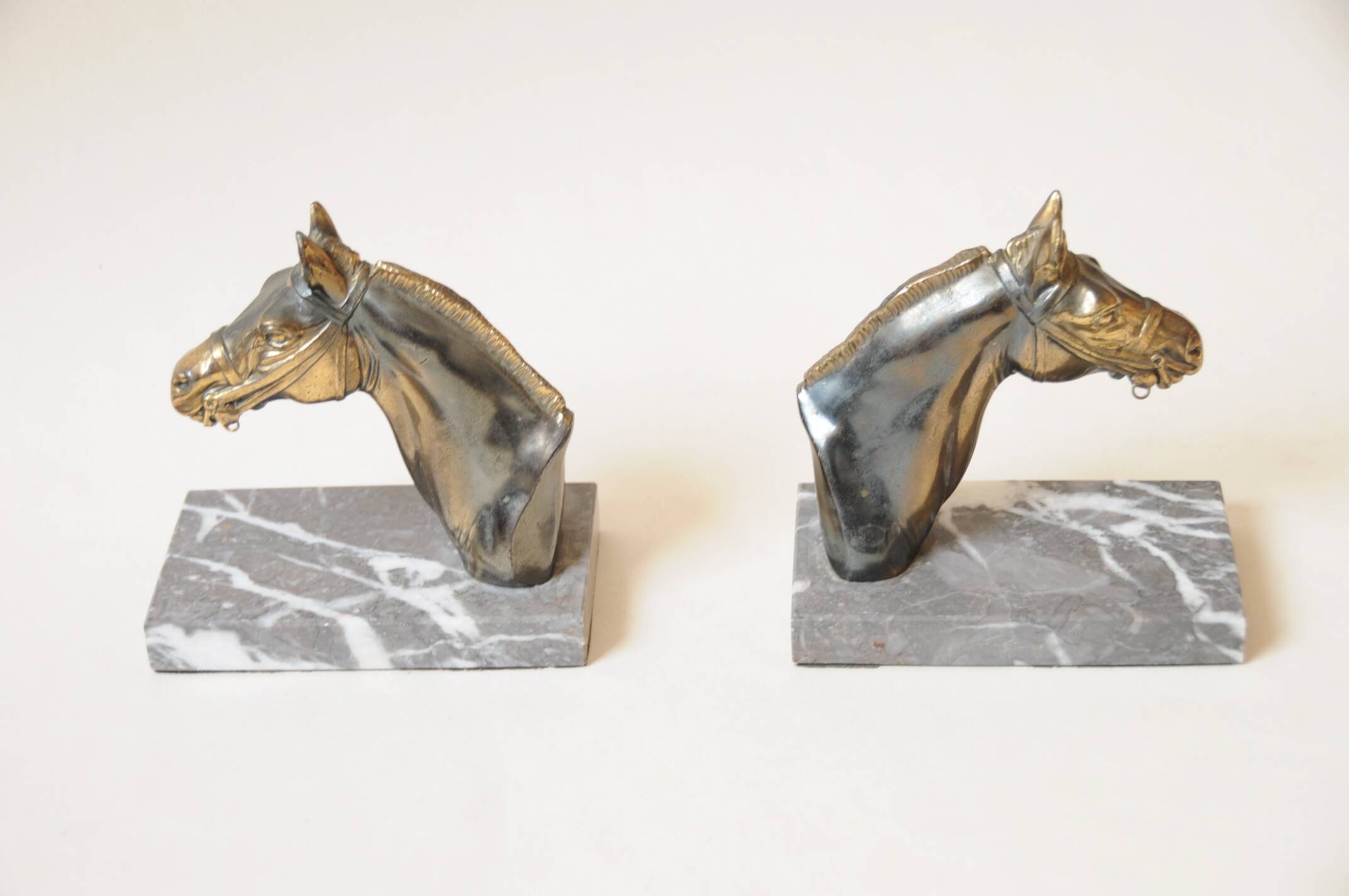 Art deco bookends (1920-1930) horse riding in marble and brass