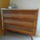 Commode en bois et rotin vintage années 1970