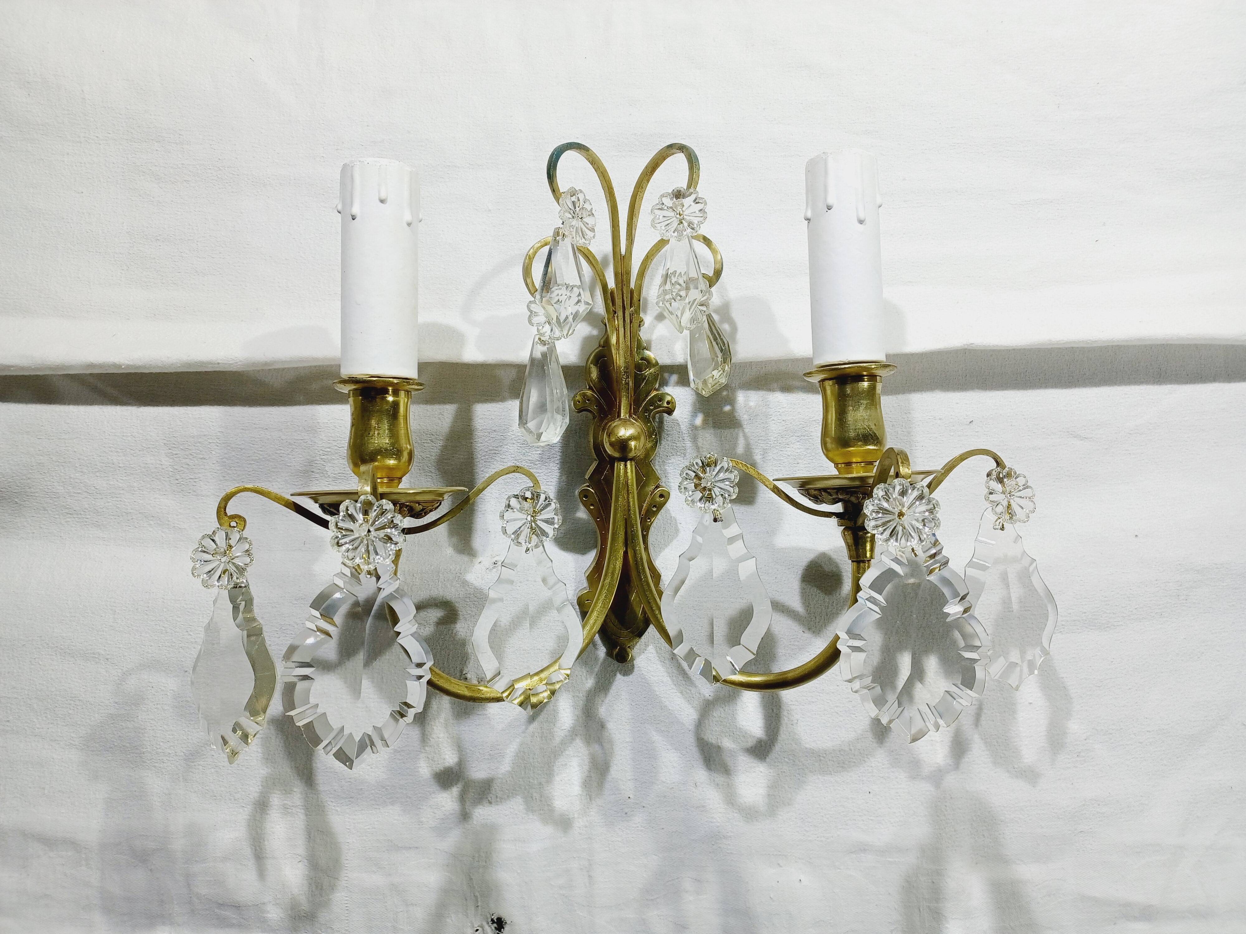 2-light bronze and crystal wall lamp