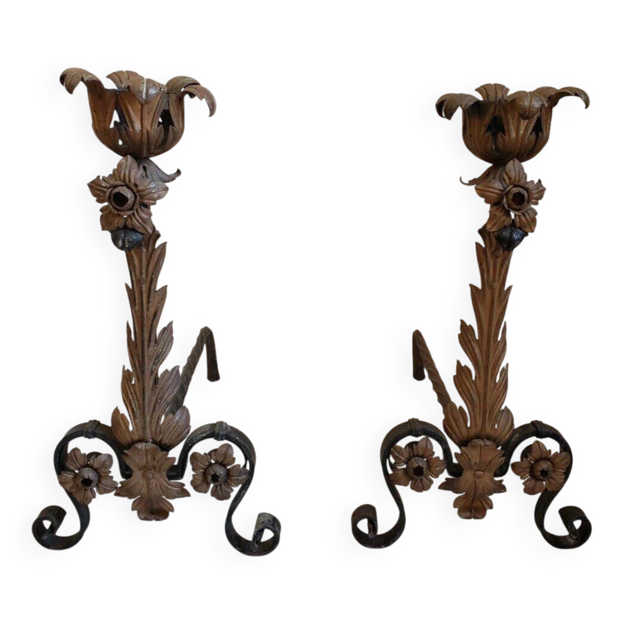 Pair of fireplace andirons, 1940