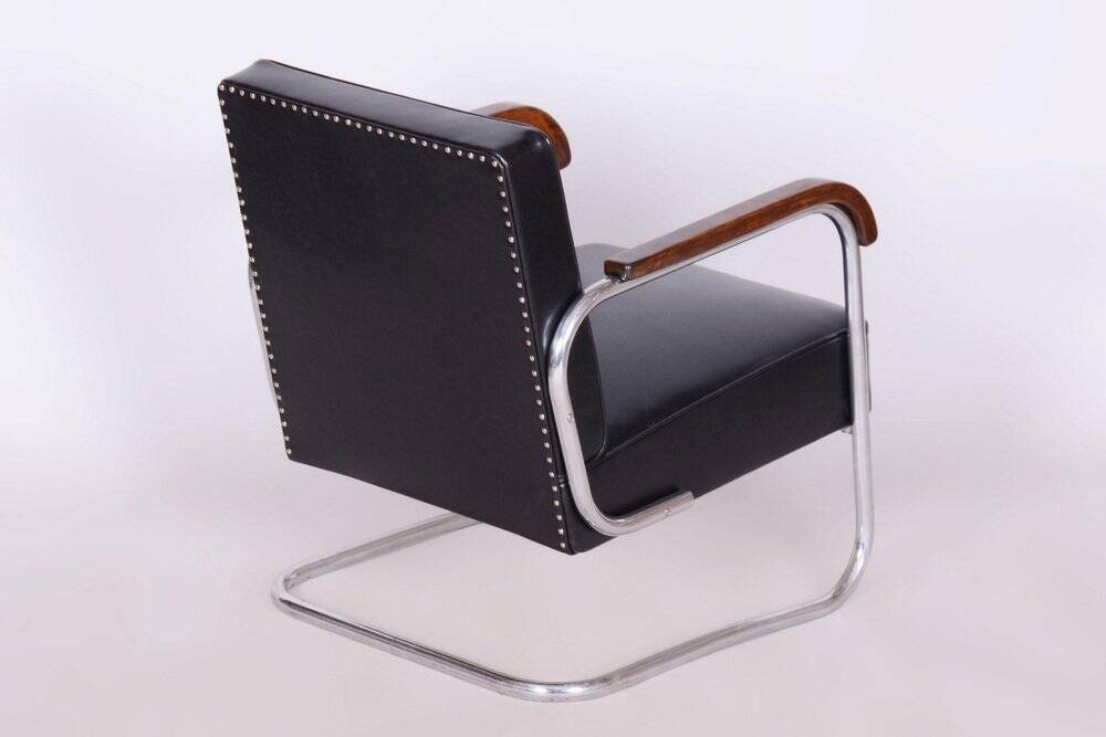 Set of Bauhaus Leather & Beech Armchairs, 1930s