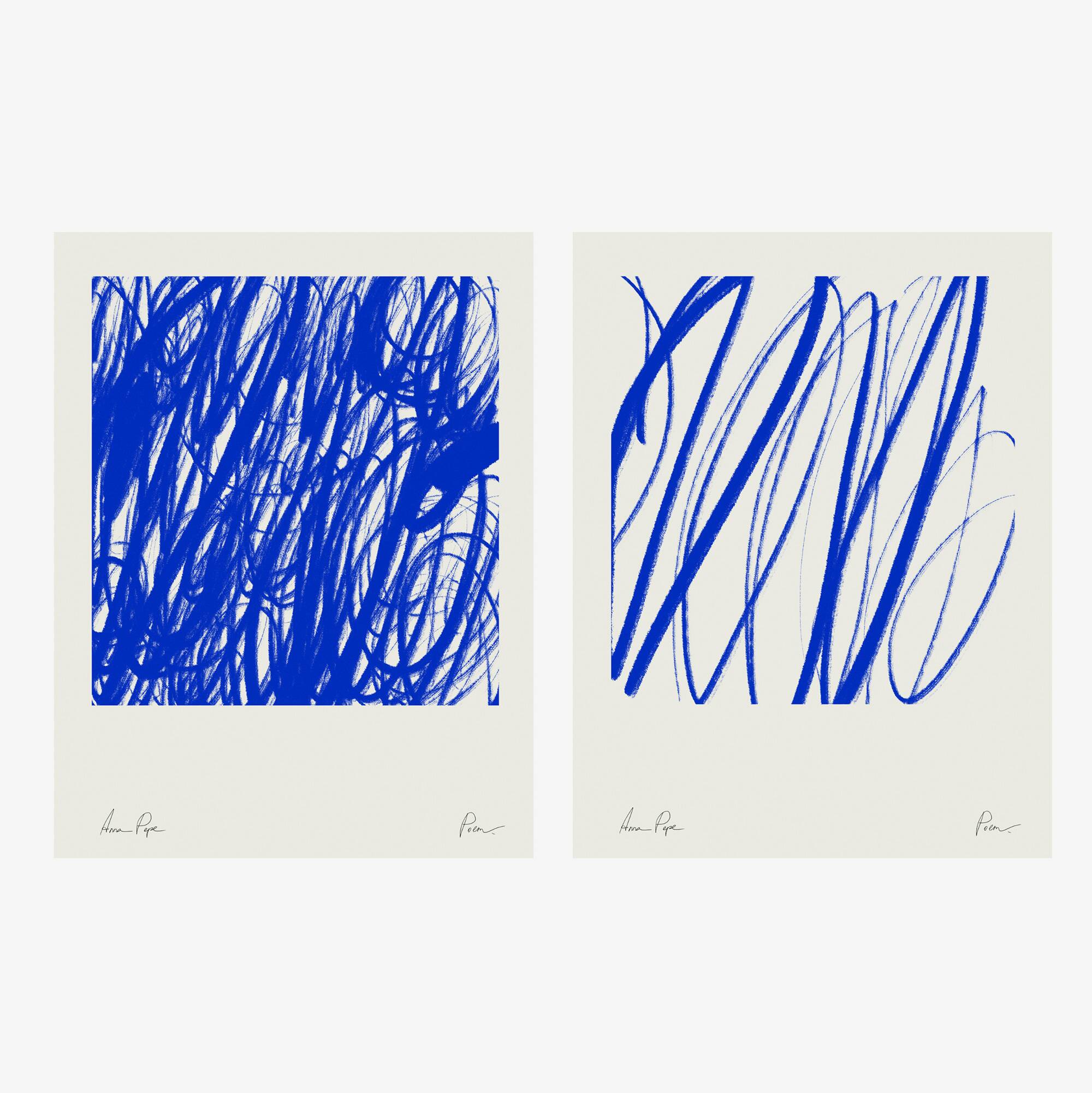 Pair of blue line prints, abstract wall art set of two, 50x70cm