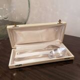 Silver metal fork and spoon set