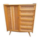 Armoire penderie commode en rotin vintage