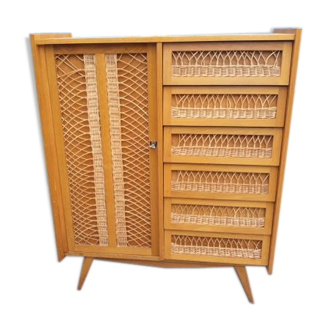 Convenient wardrobe in vintage rattan