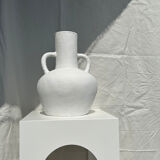 Handcrafted terracotta vase painted white with double handles h:40 d:30
