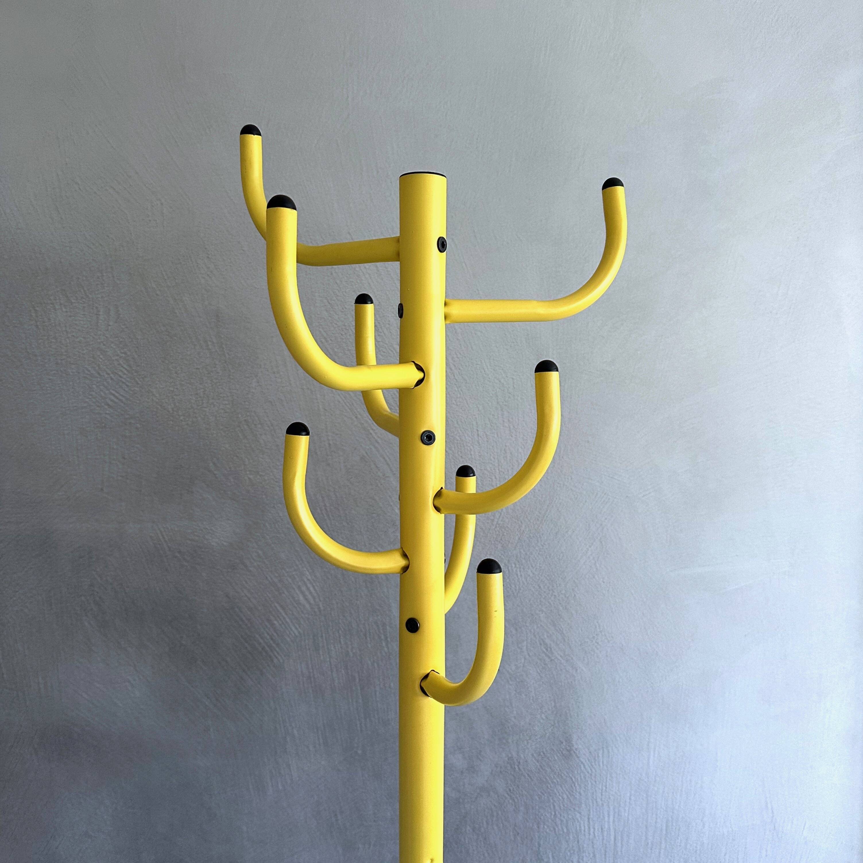 Vintage coat rack yellow, coat rack metall, 80's