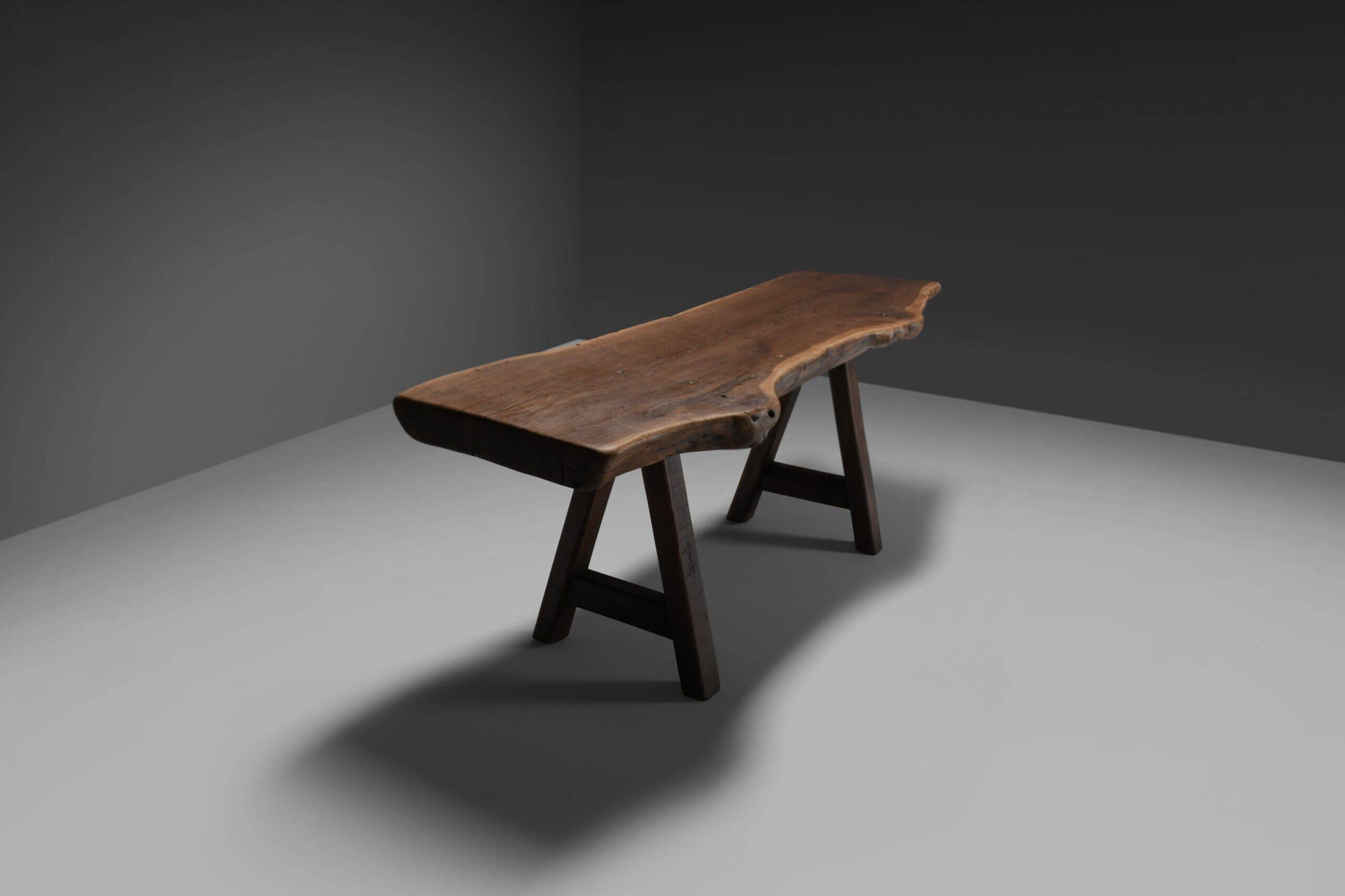 Rustic brutalist table Mobichalet in solid oak, Belgium 1960s