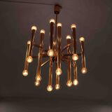 Grand lustre tubulaire Sciolari en laiton, Italie années 1960