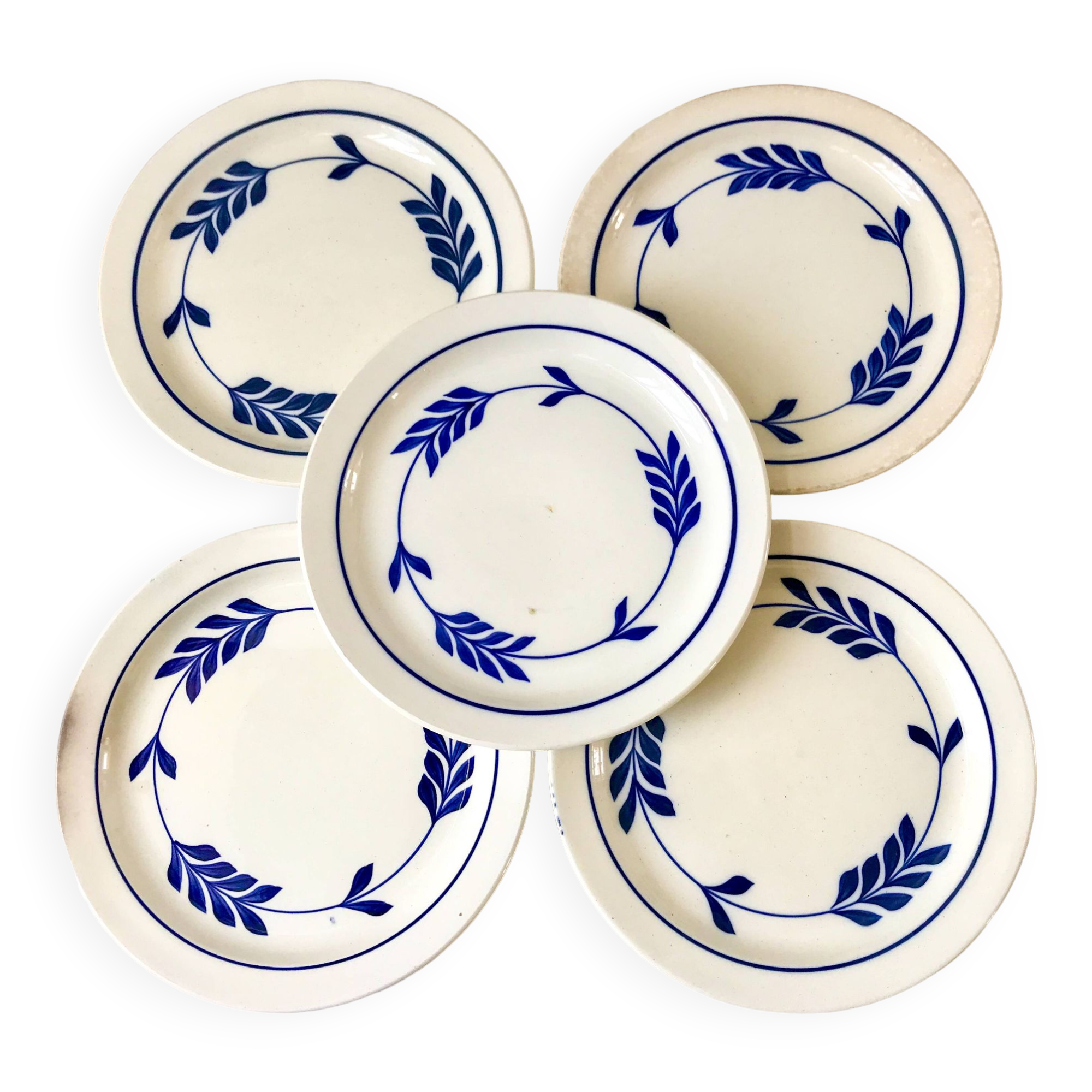 set of 5 dessert plates in Terre de Fer Salins model Jenny early 20th century