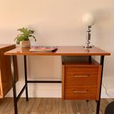 lacquered wood desk and black steel legs design from the 60s and 70s