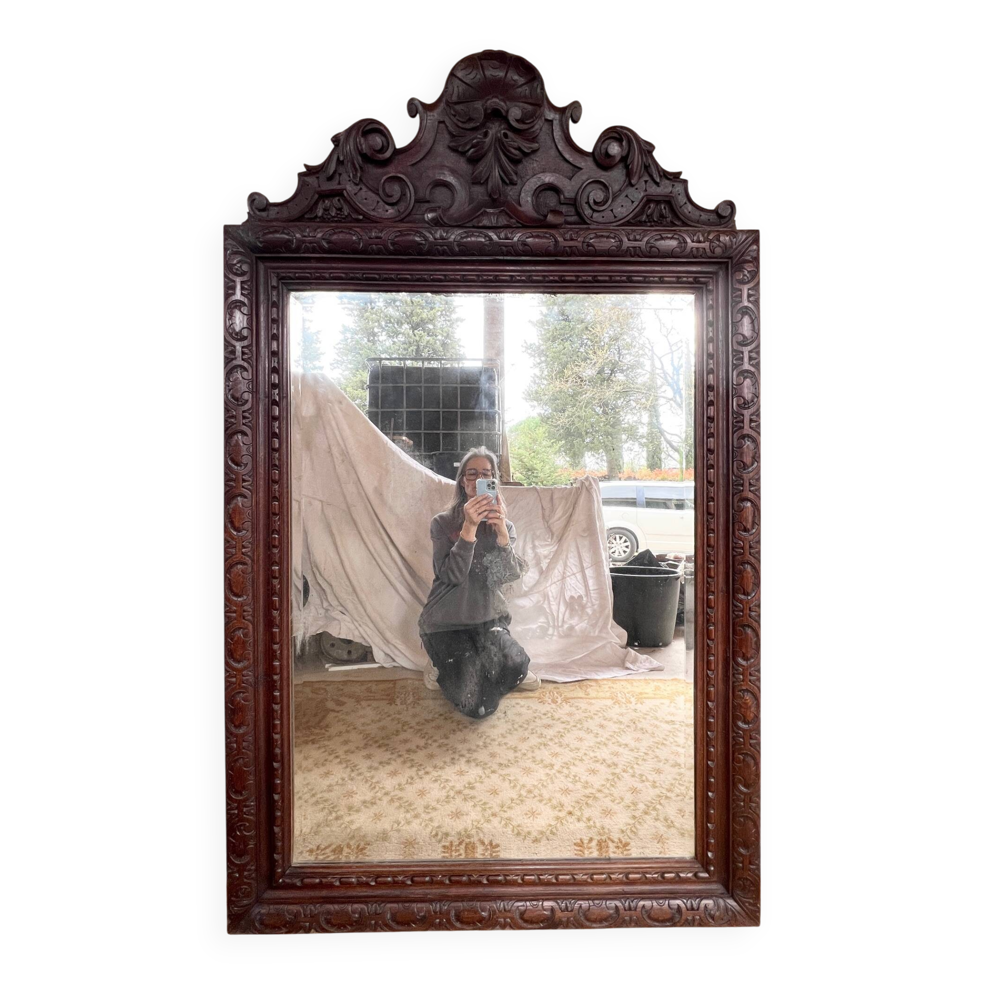 19th century carved solid oak mirror