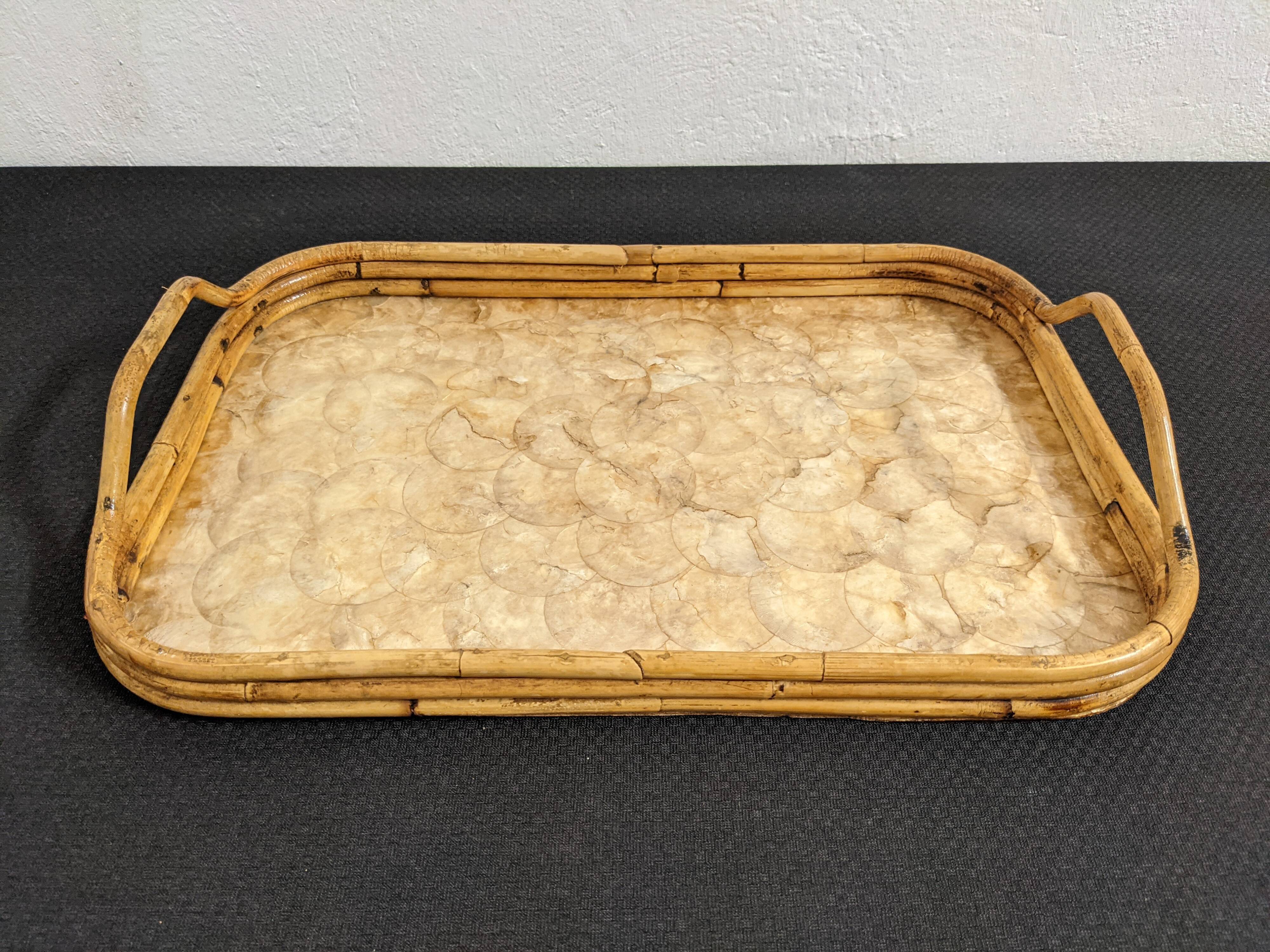 Mother-of-pearl and bamboo tray from the 70s
