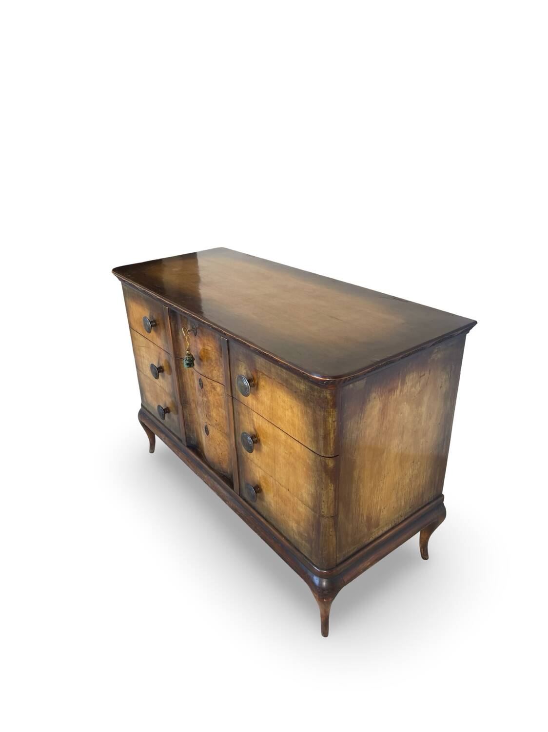 Commode italienne en placage et bois massif de noyer, années 1940-1950
