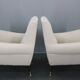 Pair of Italian mid-century boucle armchairs, iron & brass legs, 1950s