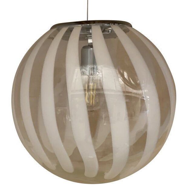 Contemporary transparent and white sphere pendant in murano glass