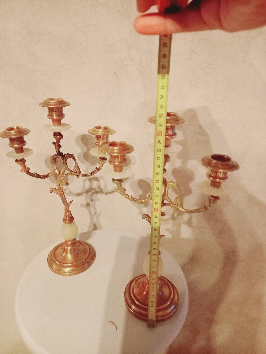 Brass and stone chandelier