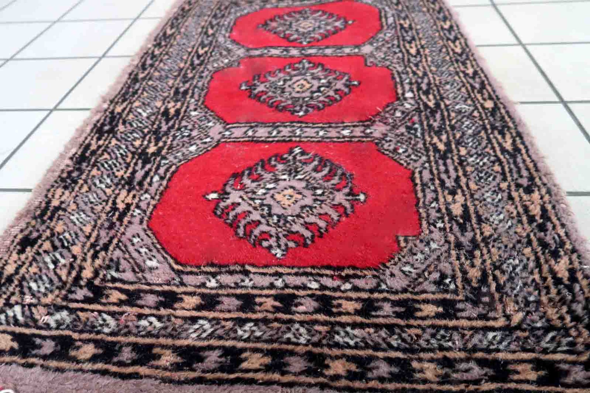 Vintage carpet Uzbek Bukhara handmade 63cm x 103cm 1970s