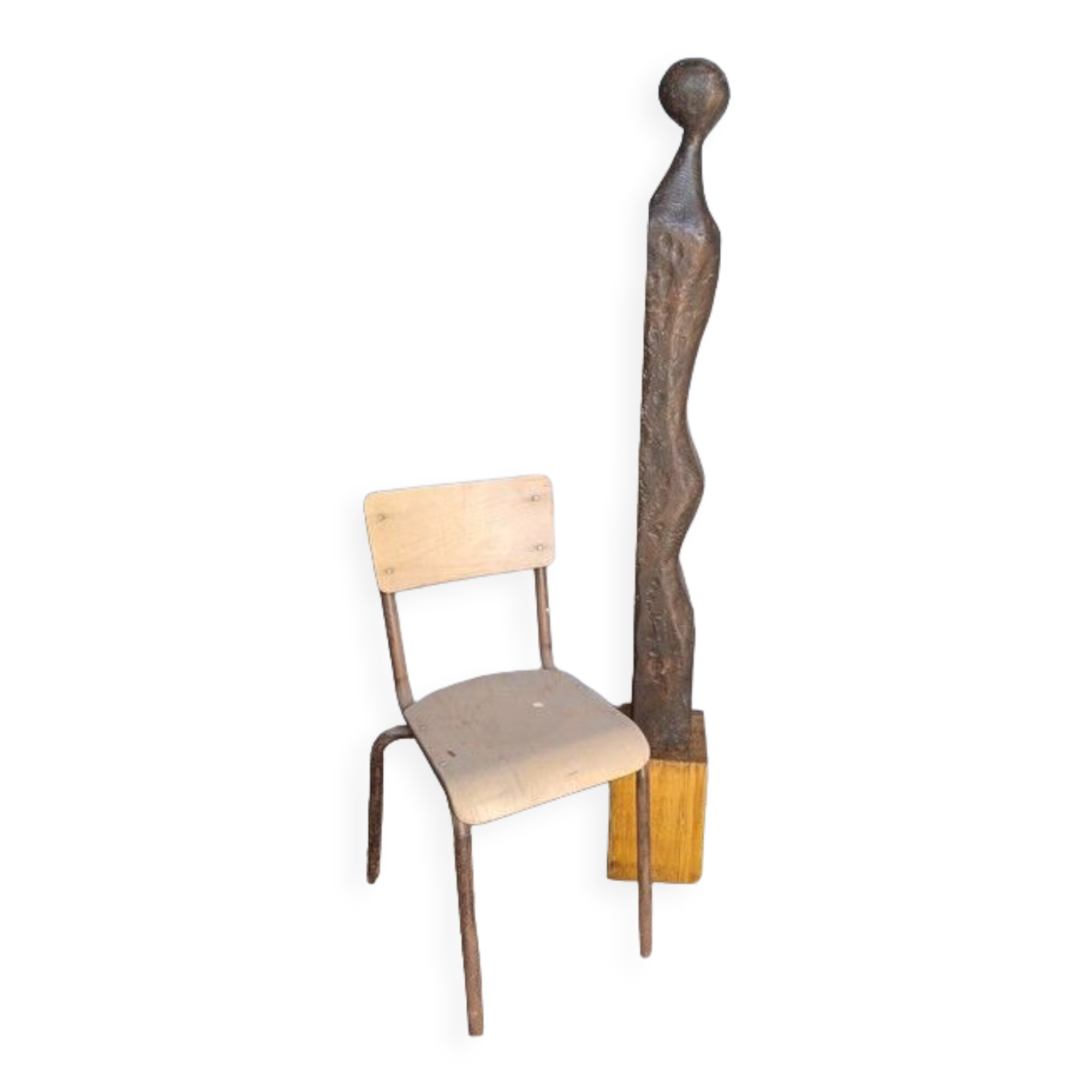 Large stylized sculpture ep 1950/60 carved wood + base