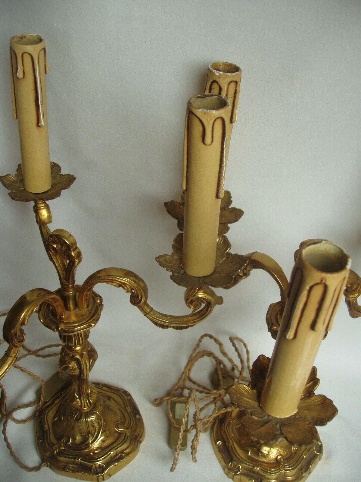 Pair of 3-light bronze Louis XV style table lamps