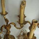 Paire de lampes de table 3 feux en bronze style Louis XV