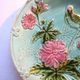 Green background dabbling plate, Art Deco Salins, parakeet and pink lavaters