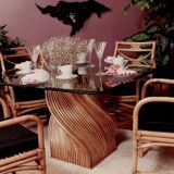 Mehitabel McGuire Twisted Pedestal Bamboo Dining Table MidCentury Boho 1970