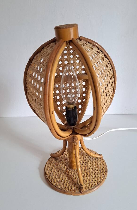 Pair of cane and bamboo lamps