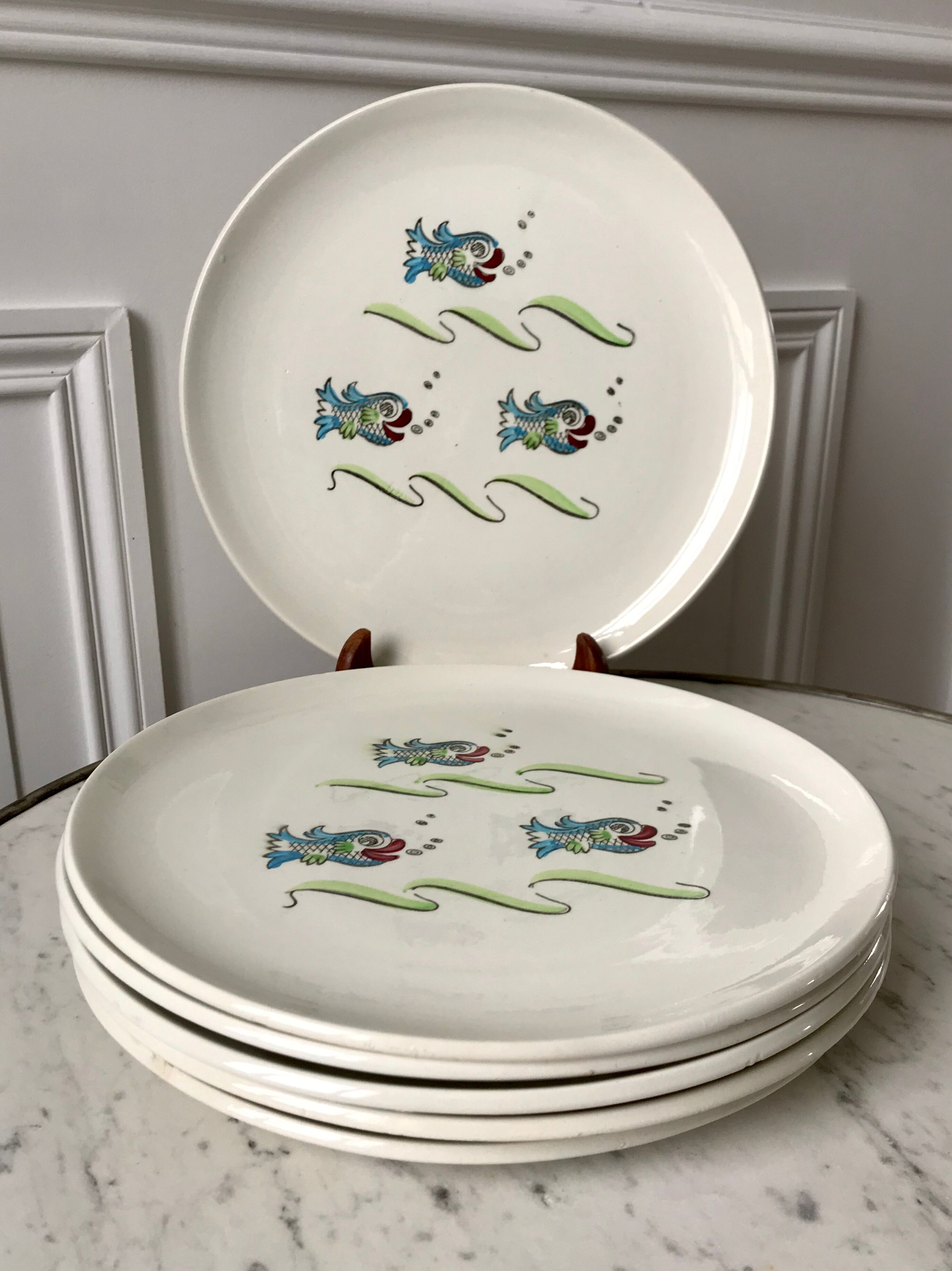 Set of 6 flat plates model Poisson Saint-Amand 50s