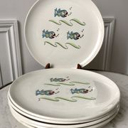 Lot de 6 assiettes plates modèle Poisson Saint-Amand années 50