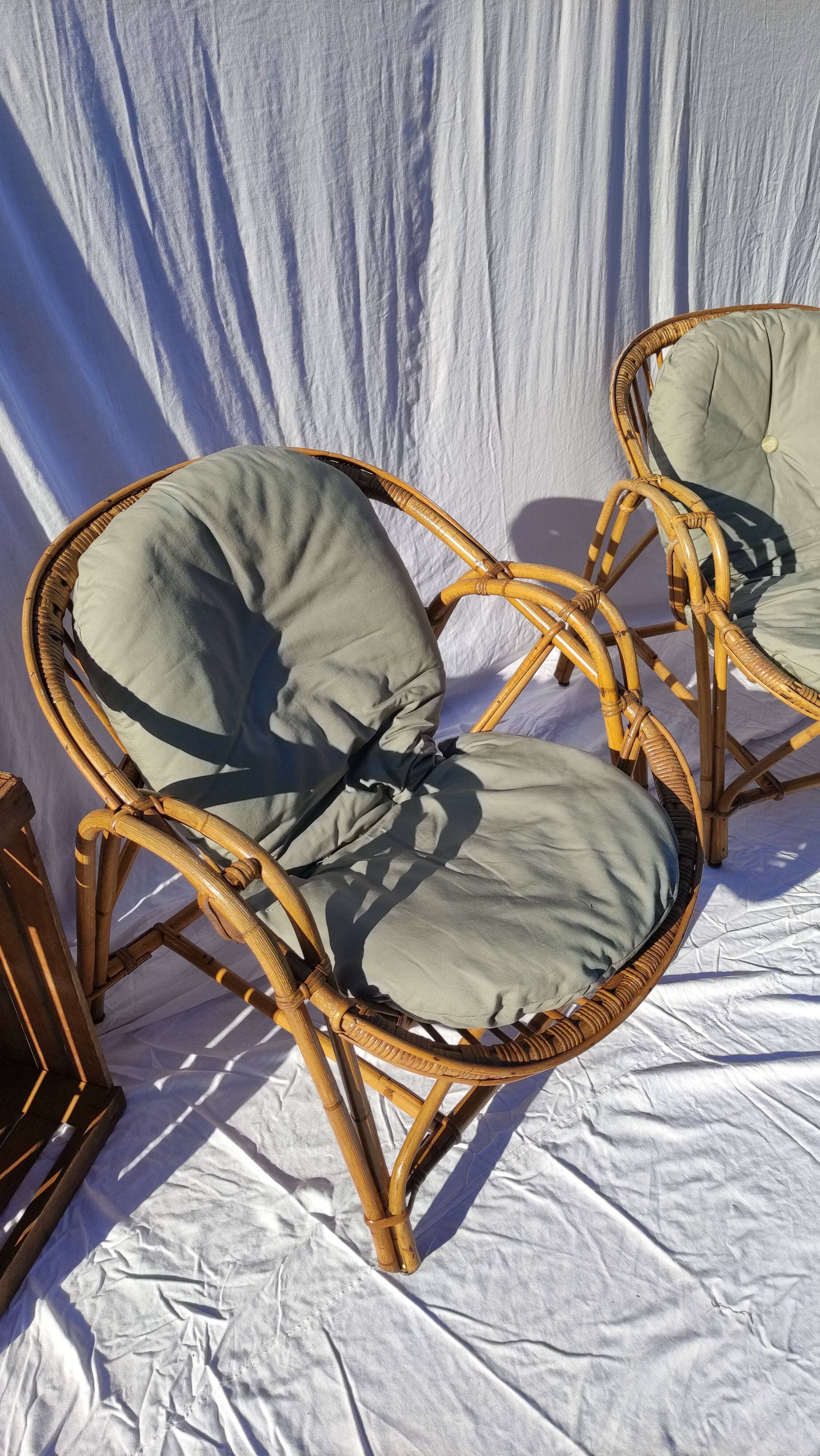 Pair of vintage rattan armchairs