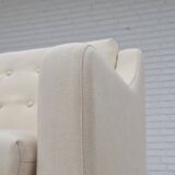 1970s, 3-seater Danish sofa, beige/white furniture wool, teak wood legs.