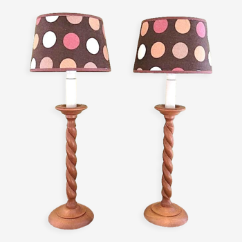 Set of 2 twisted solid wood table lamps with lampshade