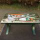 Vintage ceramic coffee table Vallauris spirit with metal x base